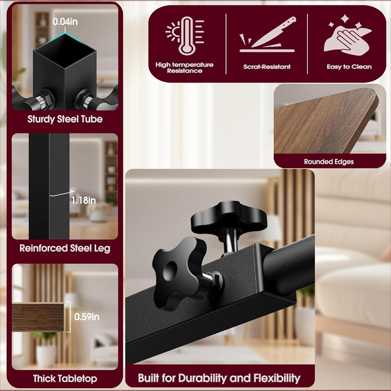 TOXIYA Coffee Side Table C Shape Adjustable, 360 Rotating Top Side Table