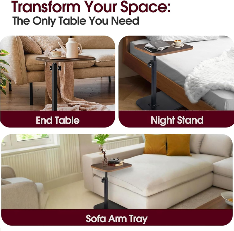 TOXIYA Coffee Side Table C Shape Adjustable, 360 Rotating Top Side Table
