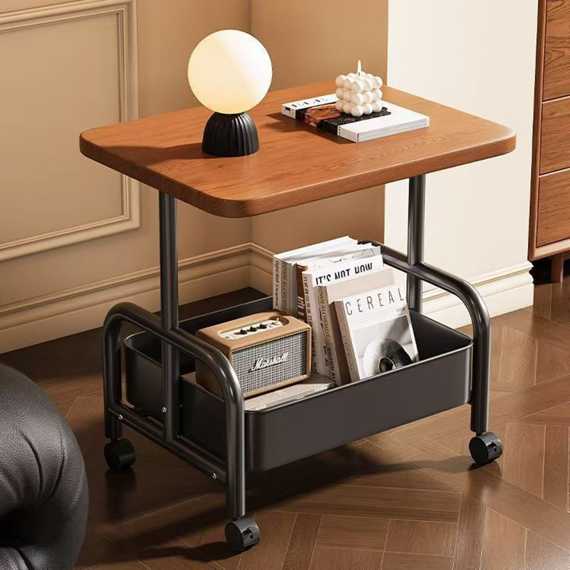 TOXIYA Multifunctional 2-Tier Roller Side Table, Metal Frame Coffee Table