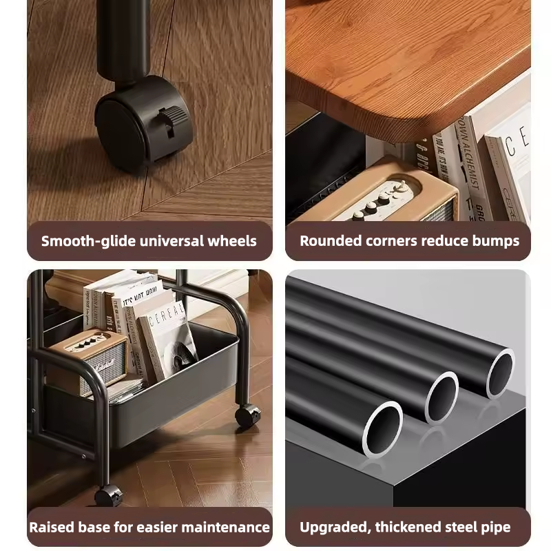 TOXIYA Multifunctional 2-Tier Roller Side Table, Metal Frame Coffee Table