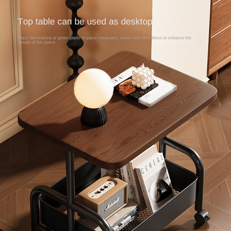 TOXIYA Multifunctional 2-Tier Roller Side Table, Metal Frame Coffee Table