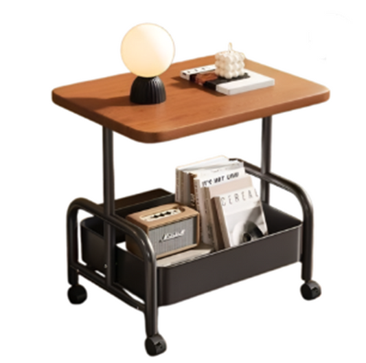 TOXIYA Multifunctional 2-Tier Roller Side Table, Metal Frame Coffee Table