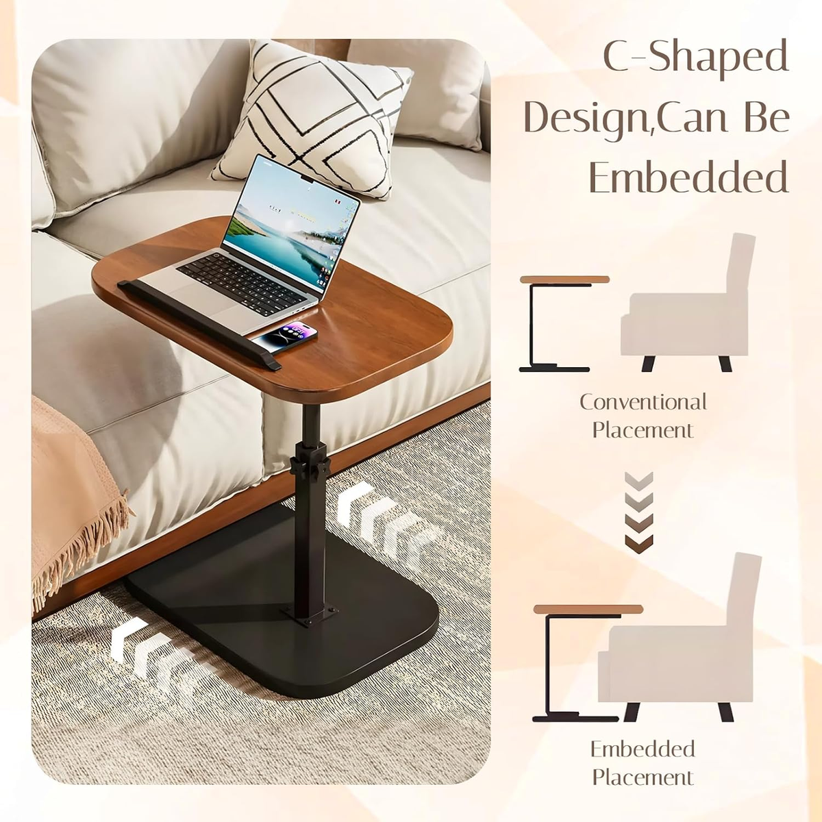 TOXIYA Multifunctional Large Desktop C-Shaped Laptop Stand & Coffee Table