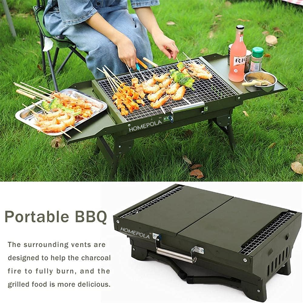 HOMEPOLA Foldable Portable Charcoal Grill, Stainless Steel Grill