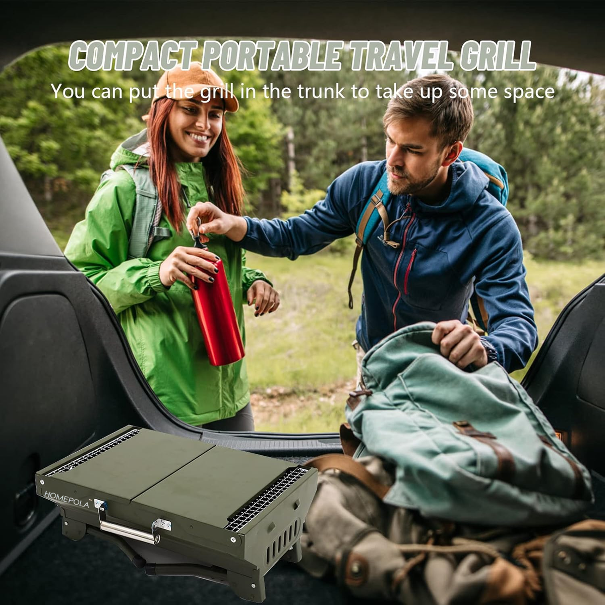 HOMEPOLA Foldable Portable Charcoal Grill, Stainless Steel Grill