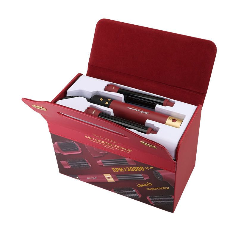 ENZO 8-in-1 Detachable Electric Hot Air Comb Set, Model EN-6223, Red