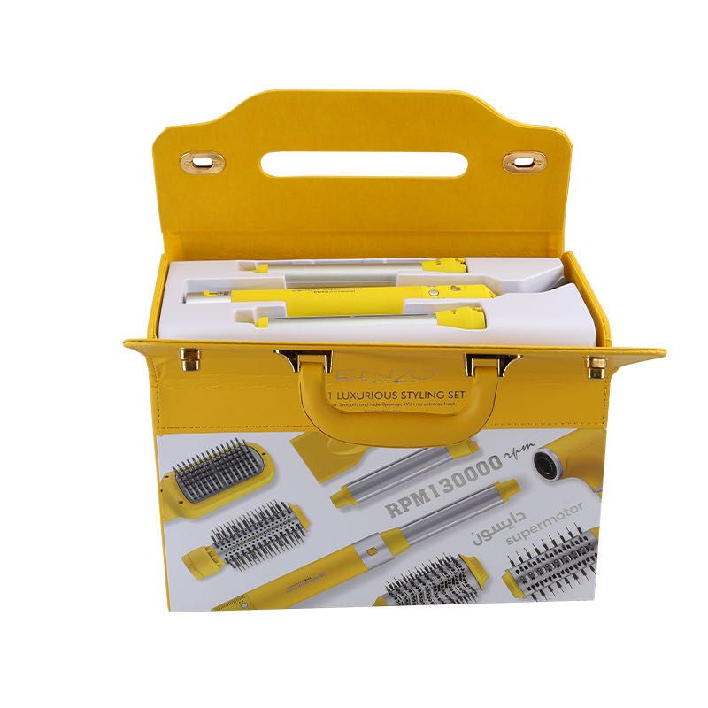ENZO 8-in-1 Detachable Electric Hot Air Comb Set, Model EN-6223, Yellow