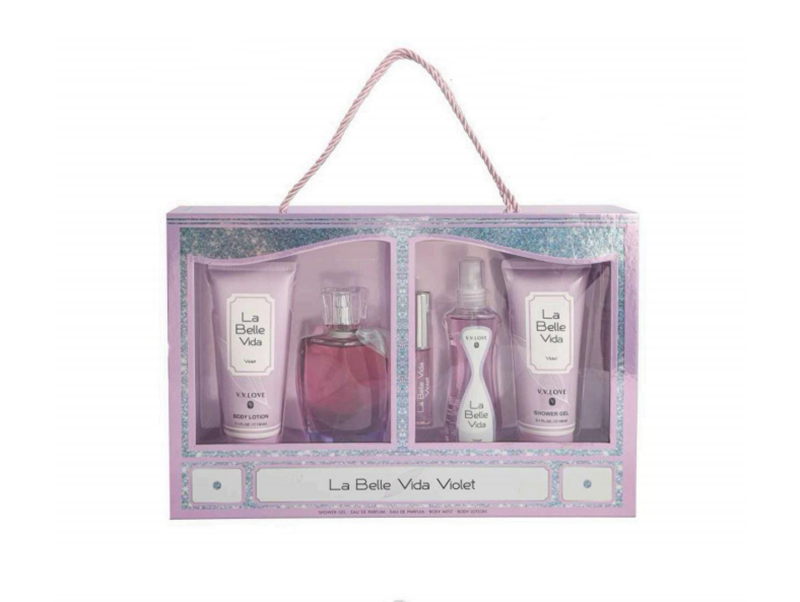 Violet Gift Set – Perfume 100ml, Body Spray 100ml, Body Lotion 100ml, Shower Gel 100ml, Travel Size Spray 10ml