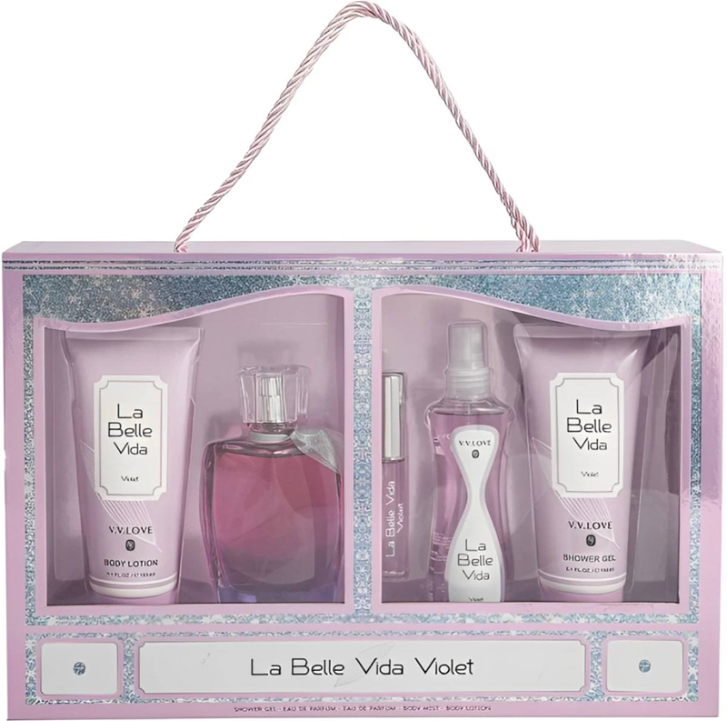 Violet Gift Set – Perfume 100ml, Body Spray 100ml, Body Lotion 100ml, Shower Gel 100ml, Travel Size Spray 10ml