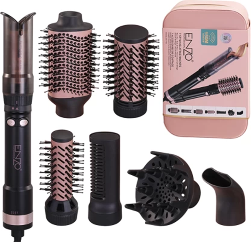 ENZO EN-760 Genuine Leather Hair Dryer and Straightener Set - Professional Multi-functional Styling Tool  Color: Black