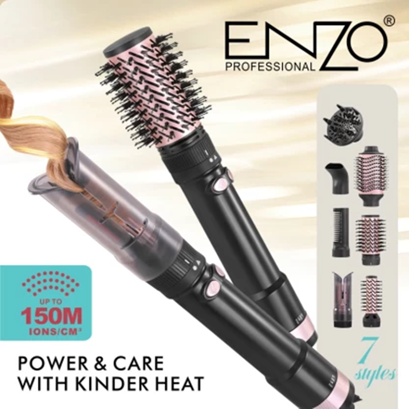ENZO EN-760 Genuine Leather Hair Dryer and Straightener Set - Professional Multi-functional Styling Tool  Color: Black