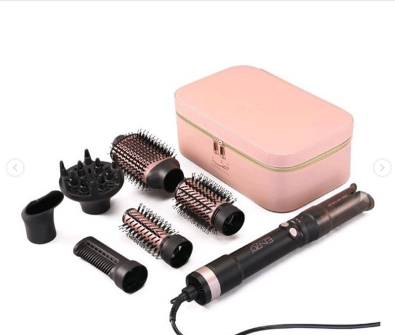 ENZO EN-760 Genuine Leather Hair Dryer and Straightener Set - Professional Multi-functional Styling Tool  Color: Black
