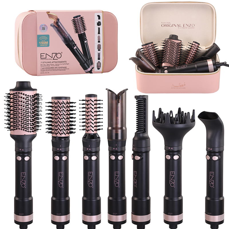 ENZO EN-760 Genuine Leather Hair Dryer and Straightener Set - Professional Multi-functional Styling Tool  Color: Black