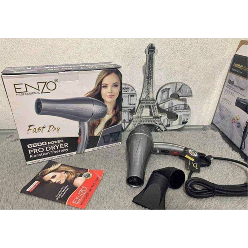 Enzo EN-111GRAY Professional High-Power Quick-Dry Hair Dryer, Gray