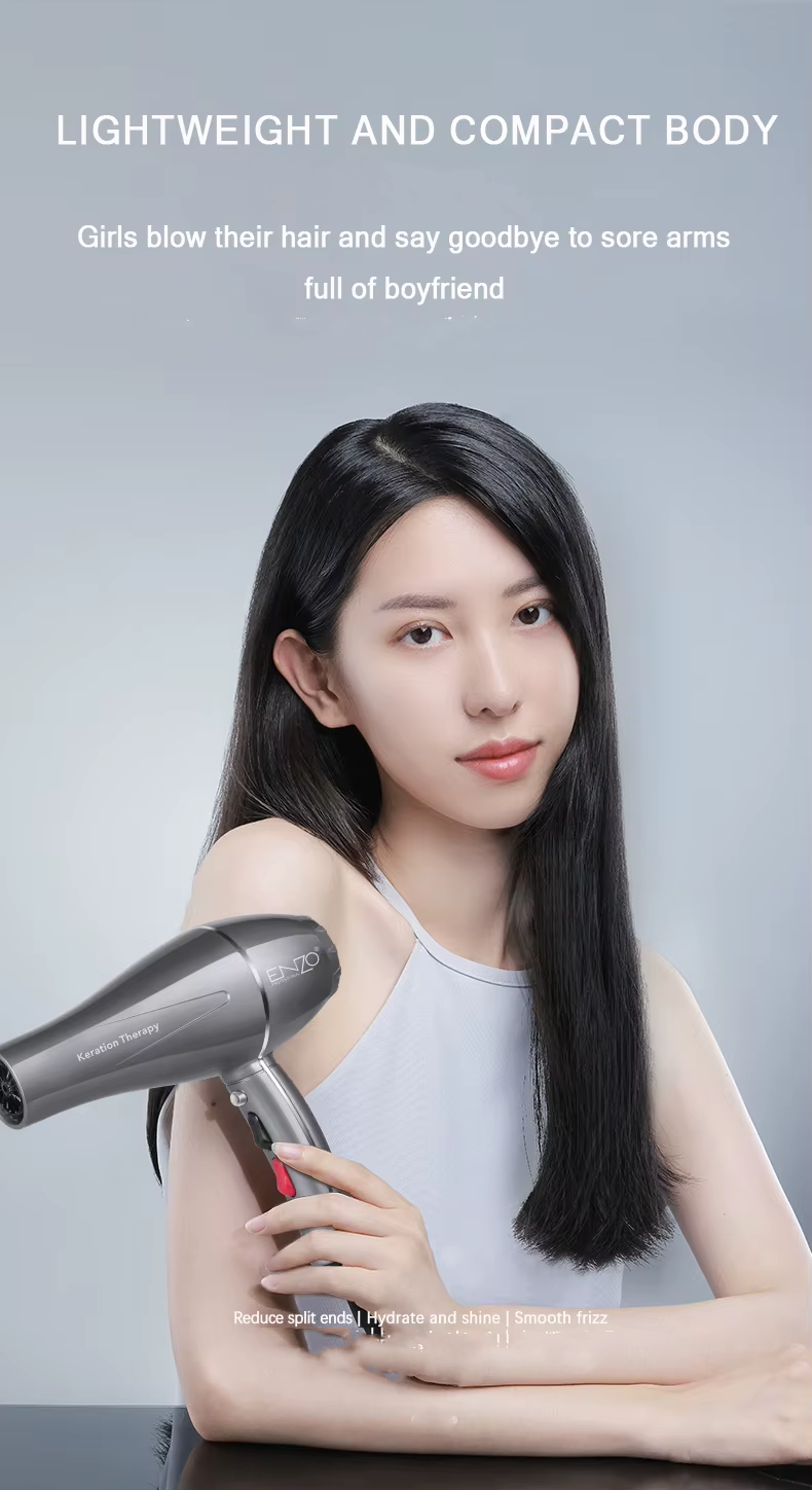 Enzo EN-111GRAY Professional High-Power Quick-Dry Hair Dryer, Gray