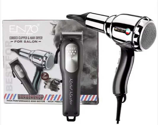 ENZO-EN-3019 Professional Hair Dryer + Shaver Metal Salon-Grade Hair Dryer Set