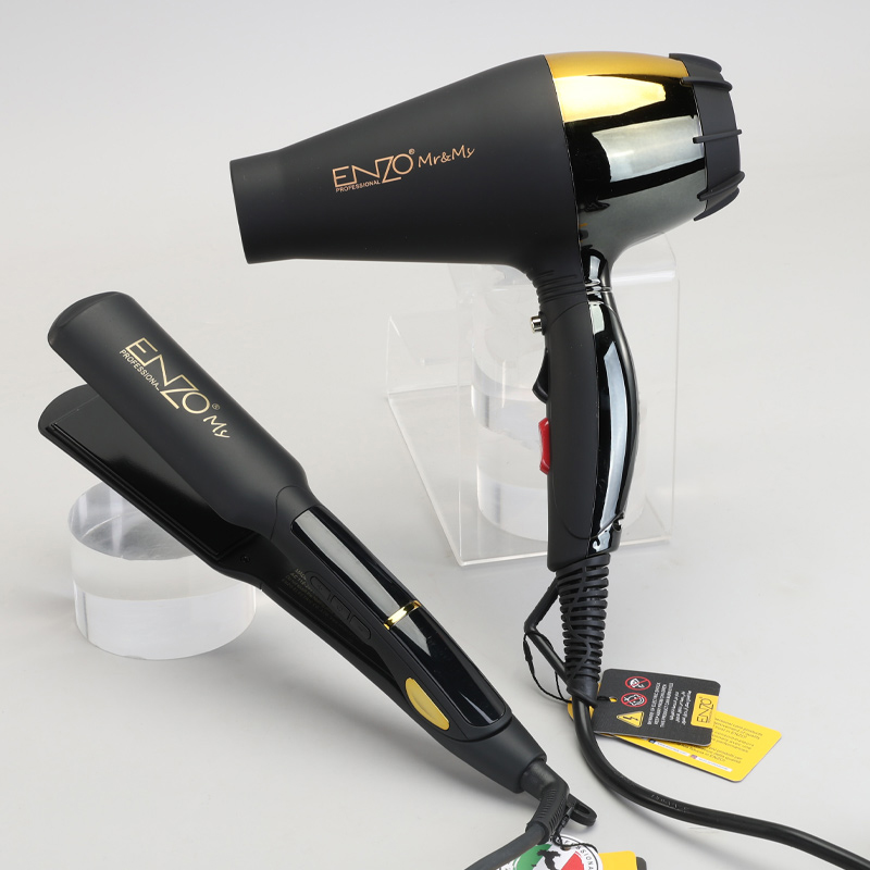 ENZO EN-3960 Ionic Hair Dryer + Tourmaline Straightener + 4 Bottles of Nourishing Hair Serum, Professional Styling Set.