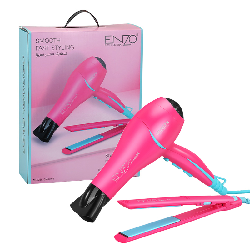 Enzo EN-8801 Bright Pink Hair Styling Set