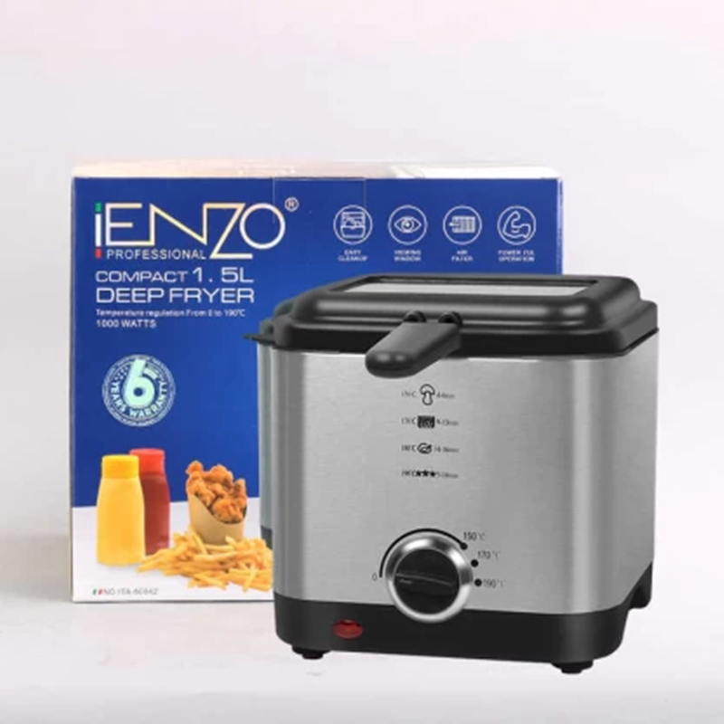ENZO ITA-50042, 1.5L Household Kitchen Fryer with Removable Inner Pot, Stainless Steel