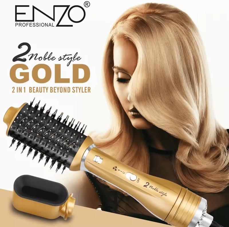 ENZO EN-751 2-in-1 Interchangeable Hair Dryer Styling Brush – Multi-functional hot air brush with detachable brush heads and negative ion technology.