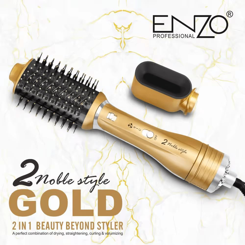 ENZO EN-751 2-in-1 Interchangeable Hair Dryer Styling Brush – Multi-functional hot air brush with detachable brush heads and negative ion technology.