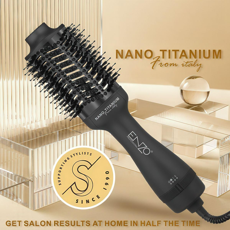 Enzo-6215 Black Titanium Volumizing Styling Comb, 2-in-1 Hair Dryer Styling Tool | Suitable for all hair types