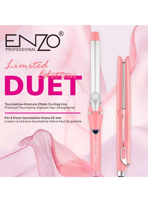 ENZO EN-3886 Professional Salon-Grade Electric Curling Iron, 2-in-1 Straightener and Curler.