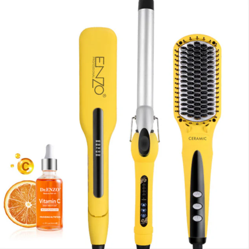 ENZO EN-3955W 3-in-1 Platinum Series Hair Styling Set – Hot Air Comb, Straightener, and Curling Iron