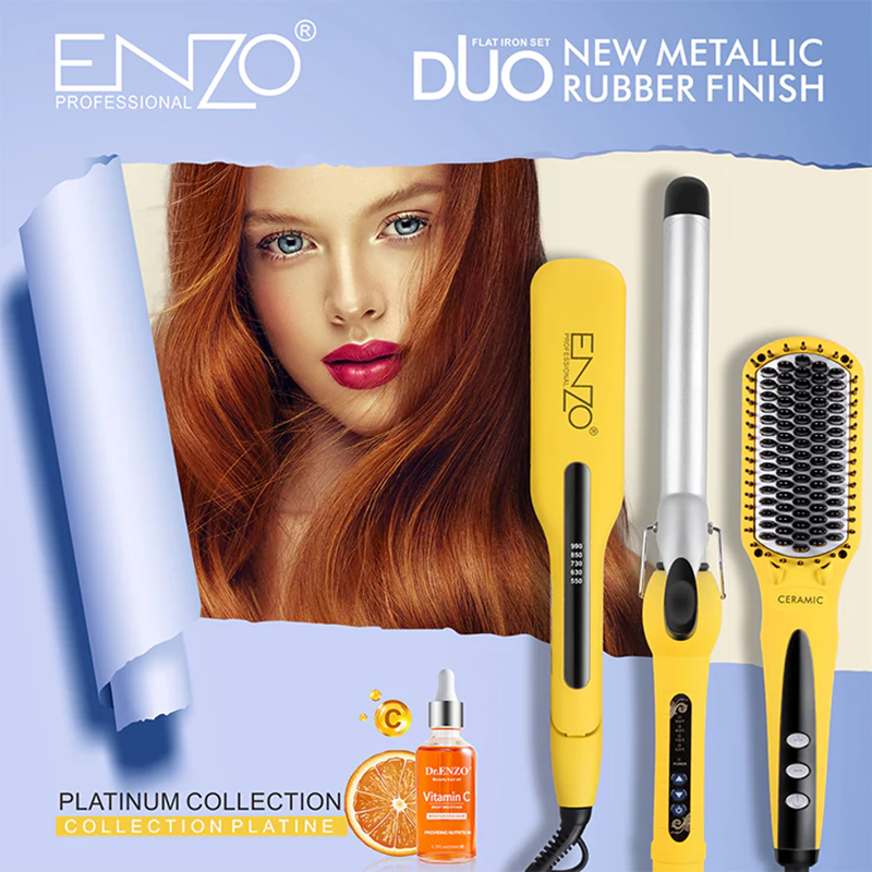 ENZO EN-3955W 3-in-1 Platinum Series Hair Styling Set – Hot Air Comb, Straightener, and Curling Iron