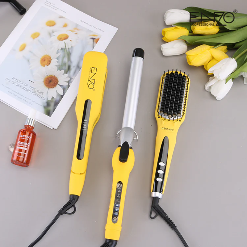 ENZO EN-3955W 3-in-1 Platinum Series Hair Styling Set – Hot Air Comb, Straightener, and Curling Iron