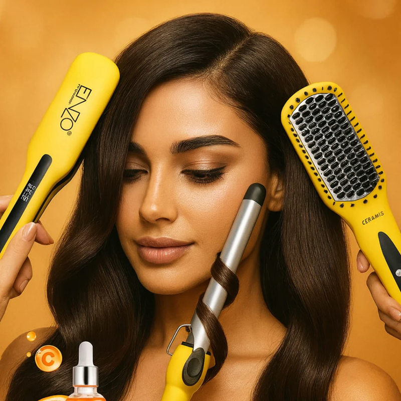 ENZO EN-3955W 3-in-1 Platinum Series Hair Styling Set – Hot Air Comb, Straightener, and Curling Iron