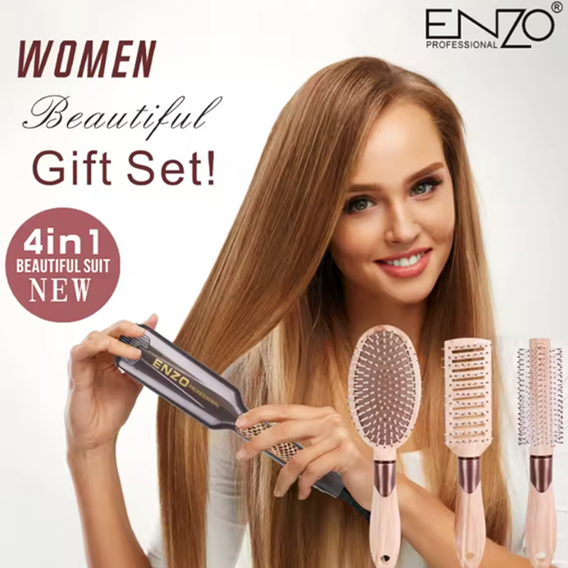 ENZOEN-3131, 4-in-1 Titanium Hair Straightener (includes 3 combs)