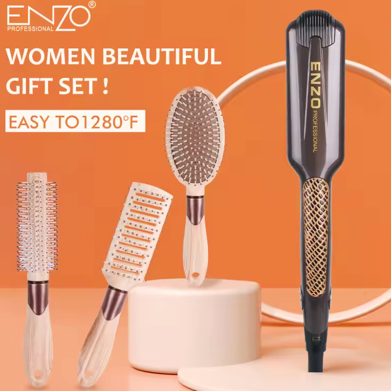 ENZOEN-3131, 4-in-1 Titanium Hair Straightener (includes 3 combs)