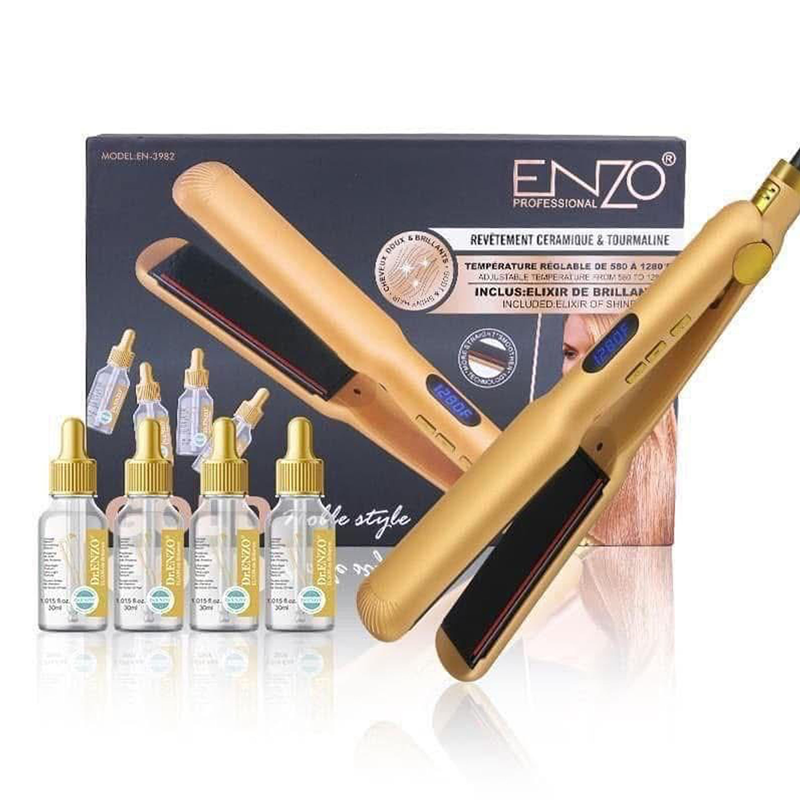 Enzo EN-3982 Professional Gold Hair Straightener: Luxurious design, ceramic coating, the ideal choice for professional hairstylists.