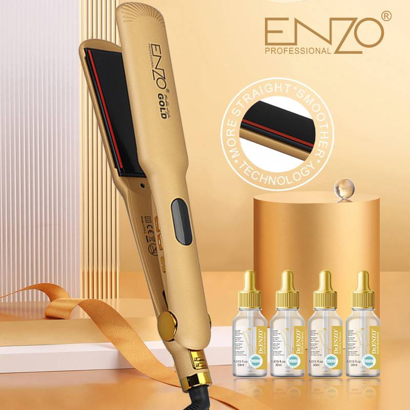 Enzo EN-3982 Professional Gold Hair Straightener: Luxurious design, ceramic coating, the ideal choice for professional hairstylists.