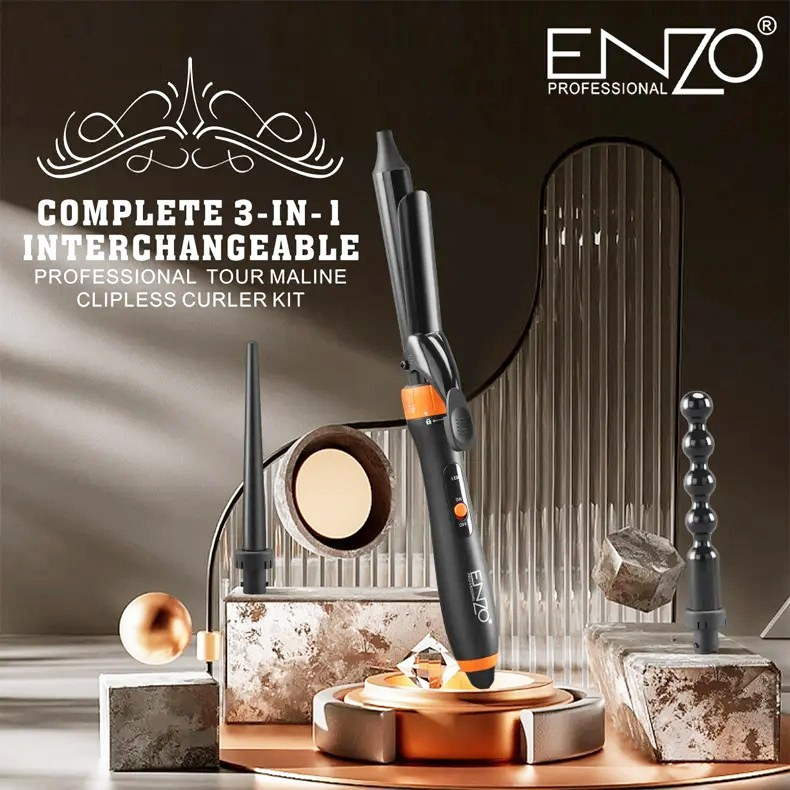 ENZOEN-9114 Ceramic Electric Curling Iron, 3-in-1 with Replaceable Curling Tools
