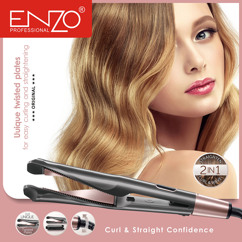 ENZOEN-1999[606] 2-in-1 Straightener & Curling Iron with Spiral Curling Styling