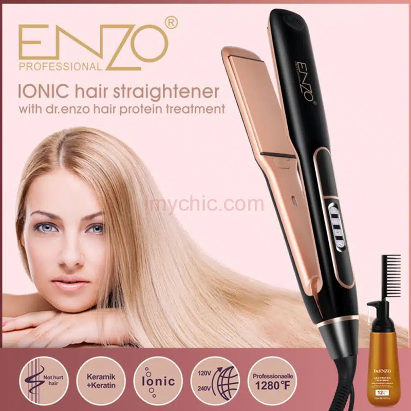 ENZO EN-3112 1280°F Ceramic Panel Hair Straightener, suitable for keratin and protein care.
