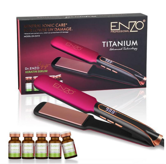 ENZOEN-2412 Titanium Hair Straightener + 5 Free Bottles of Essence