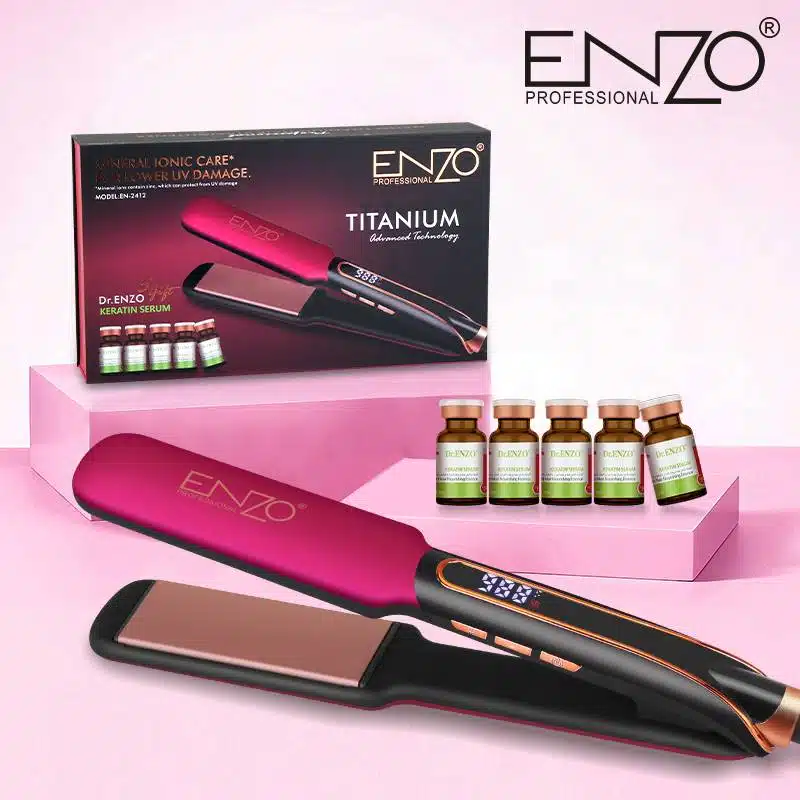 ENZOEN-2412 Titanium Hair Straightener + 5 Free Bottles of Essence