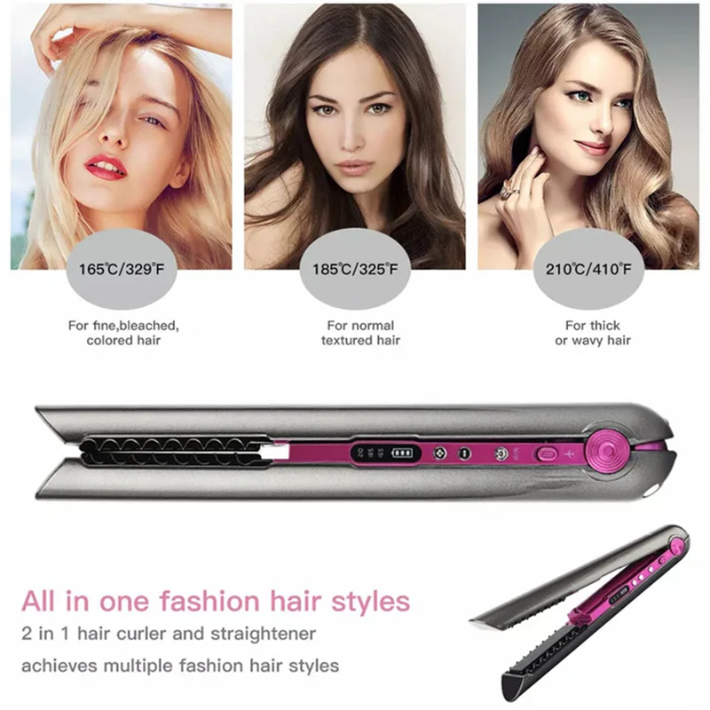 TA-2888, 4800mAh Wireless 2-in-1 Hair Straightener/Curler - Portable, USB Rechargeable, Wet and Dry Use