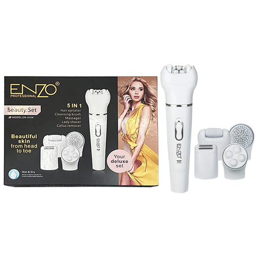 Enzo EN-0104, 5-in-1 Electric Facial Cleansing Brush, Sonic Vibration Exfoliator, Hair Removal Device, Facial Massager