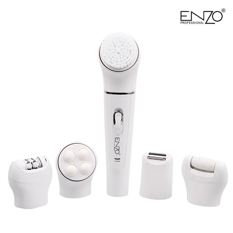 Enzo EN-0104, 5-in-1 Electric Facial Cleansing Brush, Sonic Vibration Exfoliator, Hair Removal Device, Facial Massager