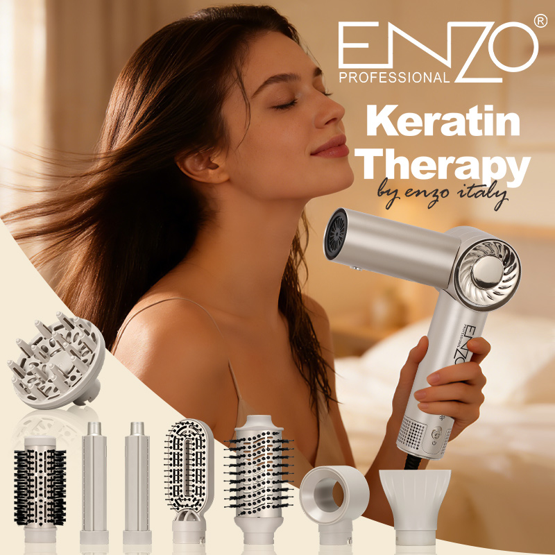 ENZOEN-6208 Folding Hair Dryer Comb Set - 1500W Professional Hot Air Styling Tool