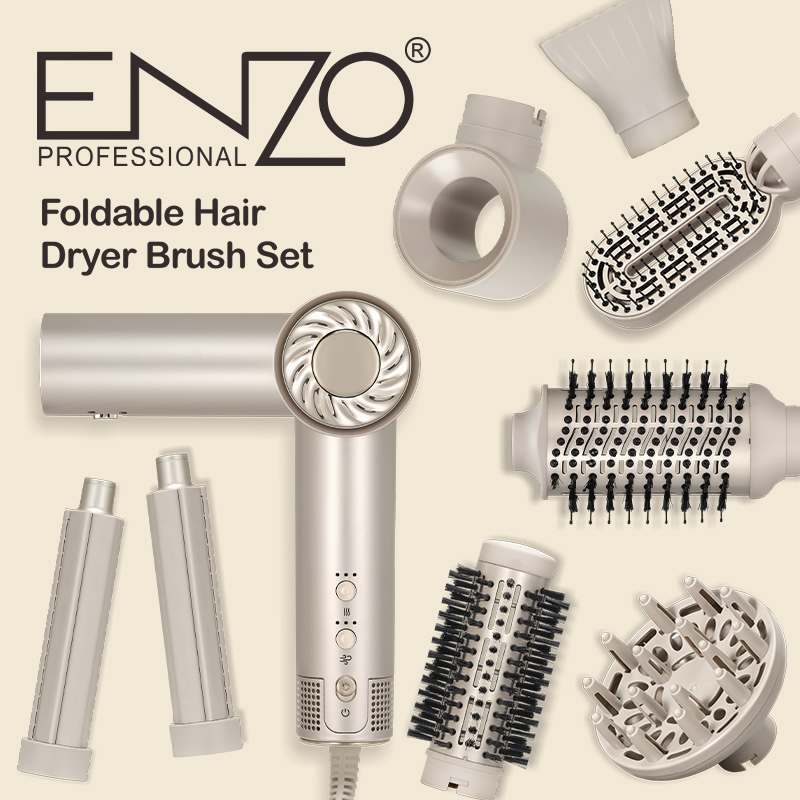 ENZOEN-6208 Folding Hair Dryer Comb Set - 1500W Professional Hot Air Styling Tool
