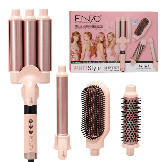 ENZO EN-9111 Professional Hair Straightener, 4-in-1 Straightening Comb, Curling Iron, Triple Rotation, Three-Barrel Curling Iron