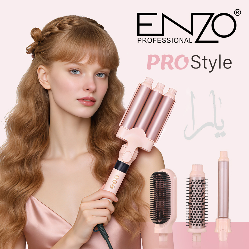 ENZO EN-9111 Professional Hair Straightener, 4-in-1 Straightening Comb, Curling Iron, Triple Rotation, Three-Barrel Curling Iron