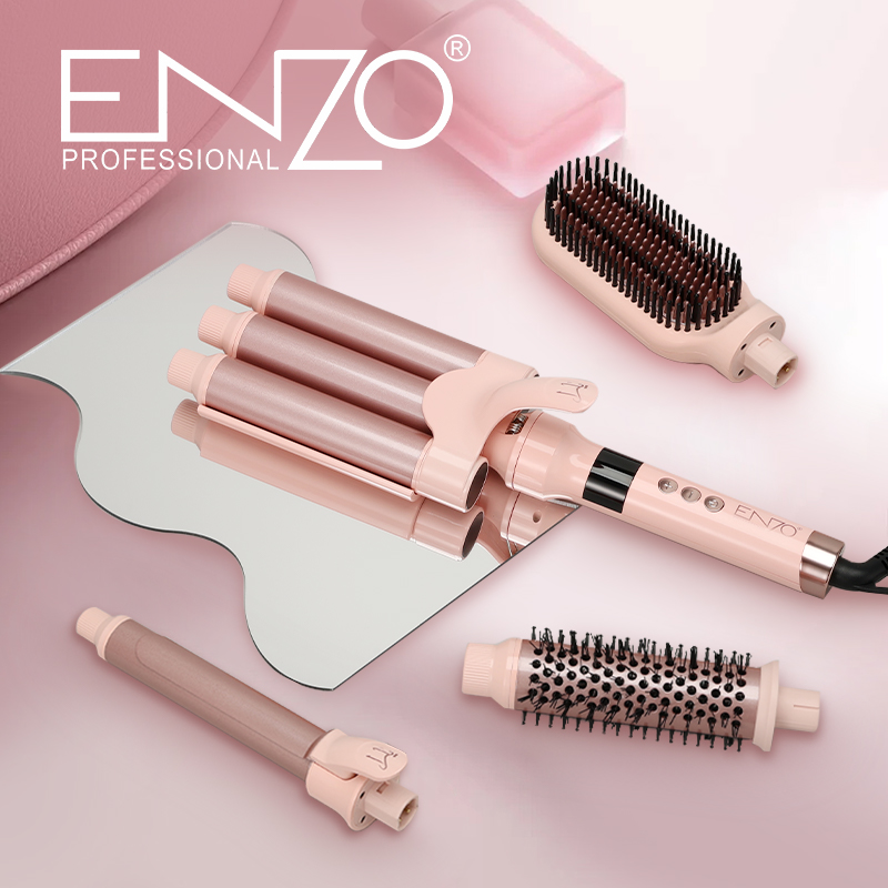 ENZO EN-9111 Professional Hair Straightener, 4-in-1 Straightening Comb, Curling Iron, Triple Rotation, Three-Barrel Curling Iron