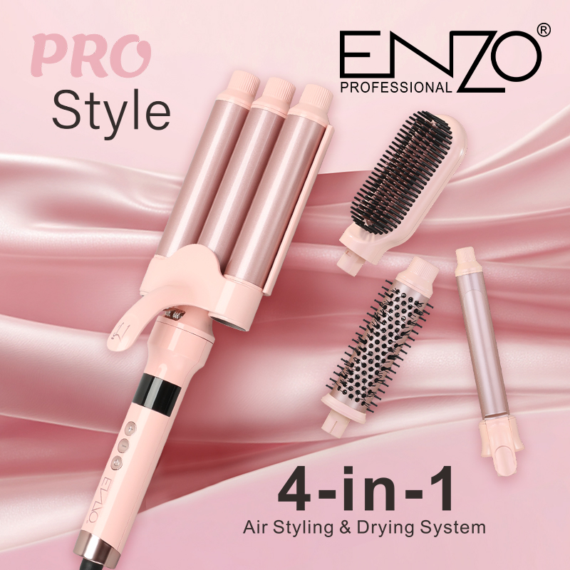 ENZO EN-9111 Professional Hair Straightener, 4-in-1 Straightening Comb, Curling Iron, Triple Rotation, Three-Barrel Curling Iron