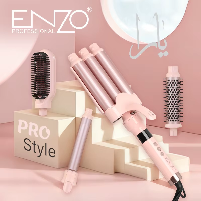 ENZO EN-9111 Professional Hair Straightener, 4-in-1 Straightening Comb, Curling Iron, Triple Rotation, Three-Barrel Curling Iron